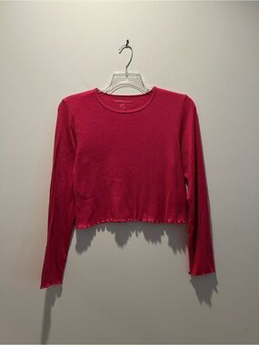 American Eagle XL Long Sleeve Magenta Ribbed Lettuce Edge Crop Top